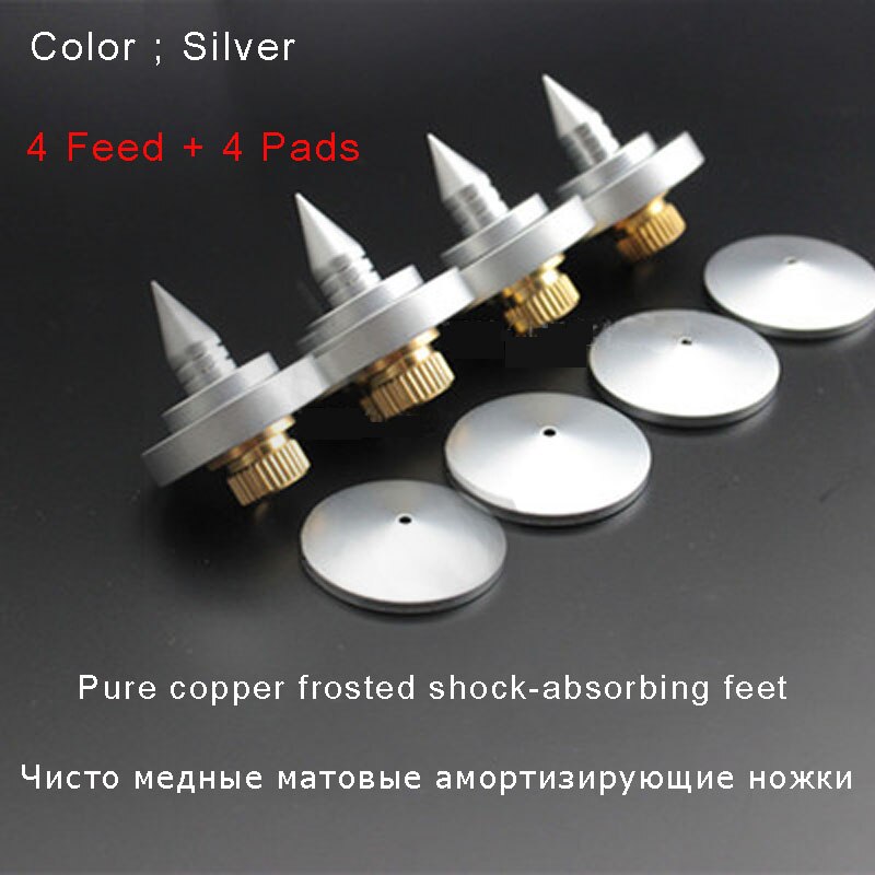 4 Pairs Speaker Spikes - Silver & Copper Metal Isolation Feet + Base Pads for Amplifier, DVD Player