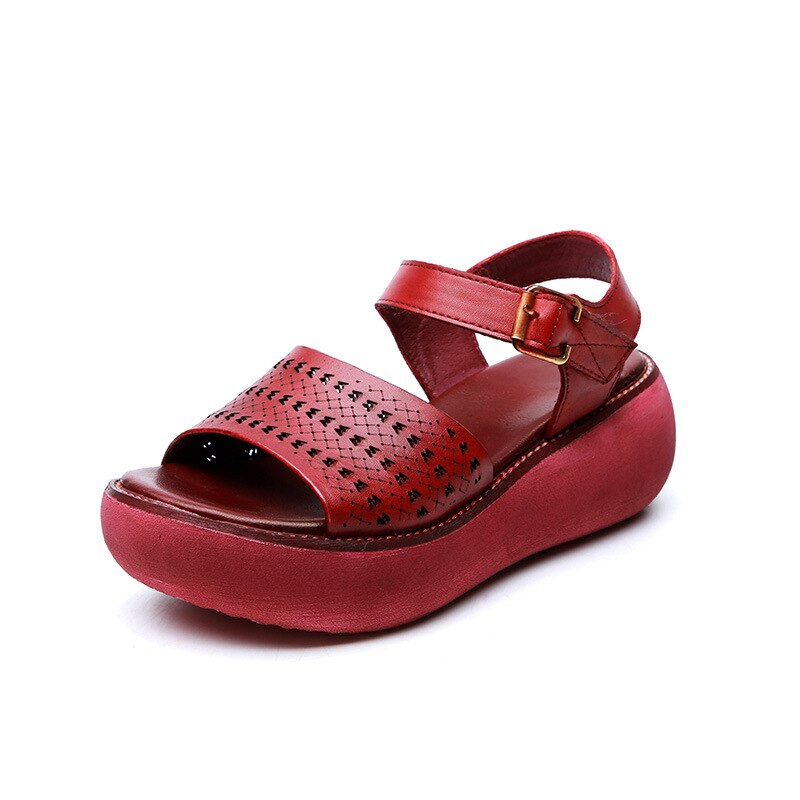 Beste Vrouwen Zomer Sandalen Volledige Genuin Lederen Sandalen 2022 Zomer Mode Sandalen Platform Schoenen Vrouw Wiggen Sandalen: red / 8.5