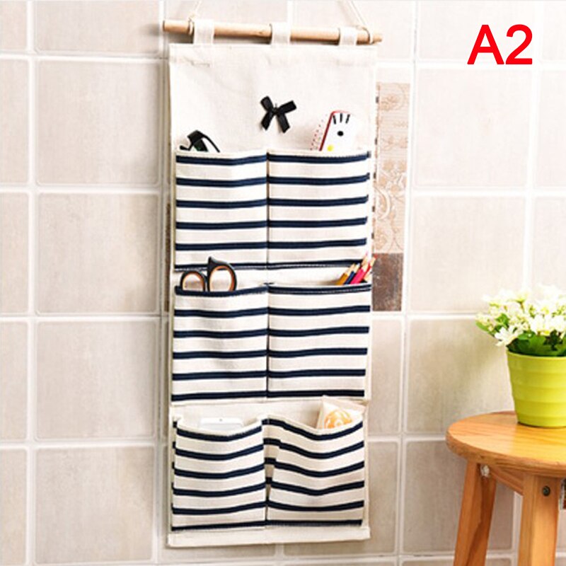 Organizador colgante de pared de puerta para baño, bolsillos de almacenamiento, algodón y lino, 6/8: 2