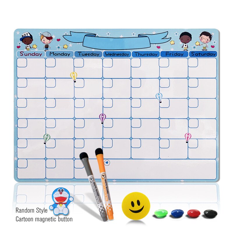 Cute A3 Magnetic Calendar Daily Schedule Whiteboard Monthly Planner Dry Wipe 30*40cm Flexible Kids Message White Board For Notes: Sky Blue
