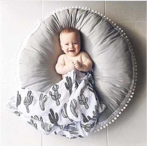 Ins tjock rund baby filt spela spelmattor pom pom krypande matta barn leksak matta barnrum dekor dekorera rekvisita 90cm