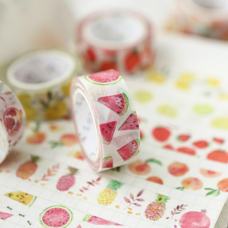 Indretning håndmalet akvarel frugt washi tape sæt citron fersken vandmelon granatæble jordbær gør-det-selv malertape papirvarer