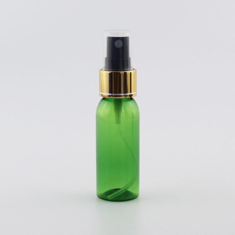30ml Kleine Plastic Hervulbare Flessen Met Gouden Aluminium Sproeier Pomp 30cc X 50 Mist Spray Container Mini Parfum fles: Green Bottle Black