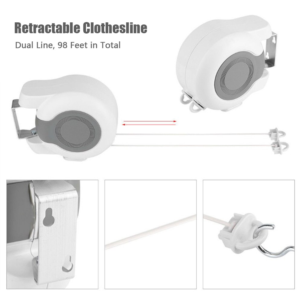 Retractable Clothesline with Dual Lines 98 Feet Portable Heavy Duty PVC Retracting Clothes Line Clothes Drying Rack for Outdoors