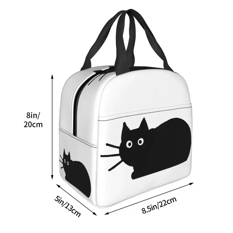 Aangepaste zwarte kat lunchtas dames warme koeler geïsoleerde lunchcontainer box voor student schoolwerk picknick voedsel draagtassen