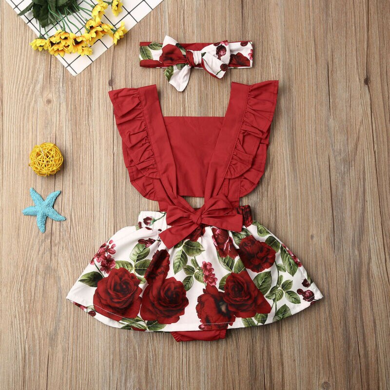 Us stock toddler newborn baby girl flower ruffle romper jumpsuit outfits sunsuit 0-24m