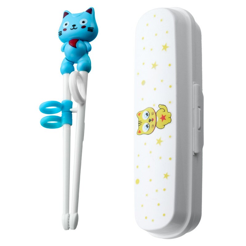 1Pair Chopsticks Plastic For Kids Cartoon Learning Chop Sticks Reusable Training Chopsticks Cute Children Tableware Set: 1pair-B-white box