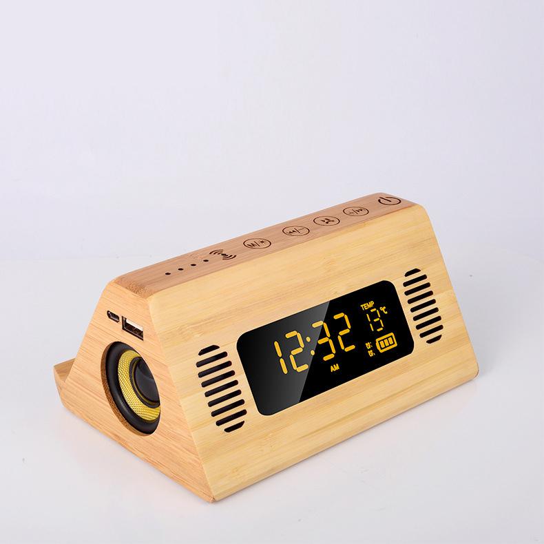 Alarm Clock Bluetooth Speaker FM Radio Digital Temperature Touch Screen Retro Snooze Table Clocks Phone Charging Voice Broadcast: yellow