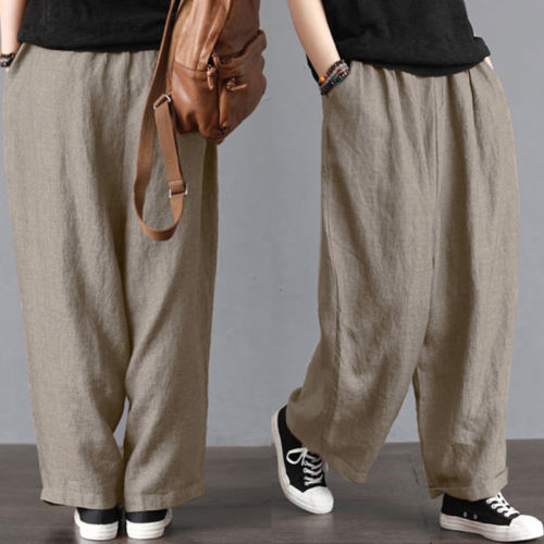 Herre bukser med brede ben i bomull, sommer løs fritidsform rett stretch bloomers bukser harem plus size klær s -3xl: L / 1