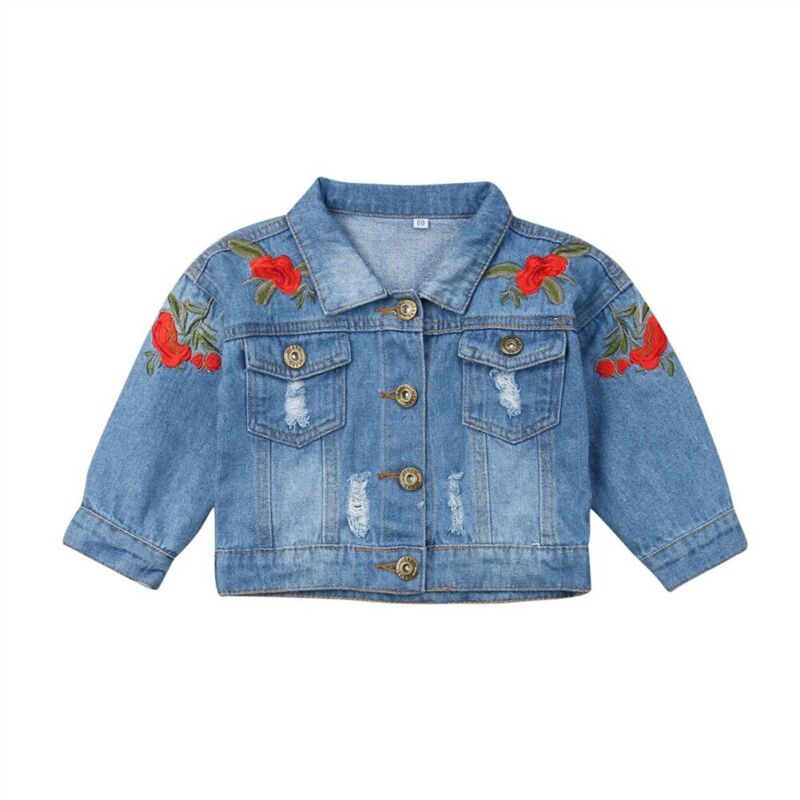 Kids Girls Denim Jacket Baby Outfits Embroidery Coat Short Girl Coats Kids Long Sleeve Jacket Outerwear For Children Top: 4T