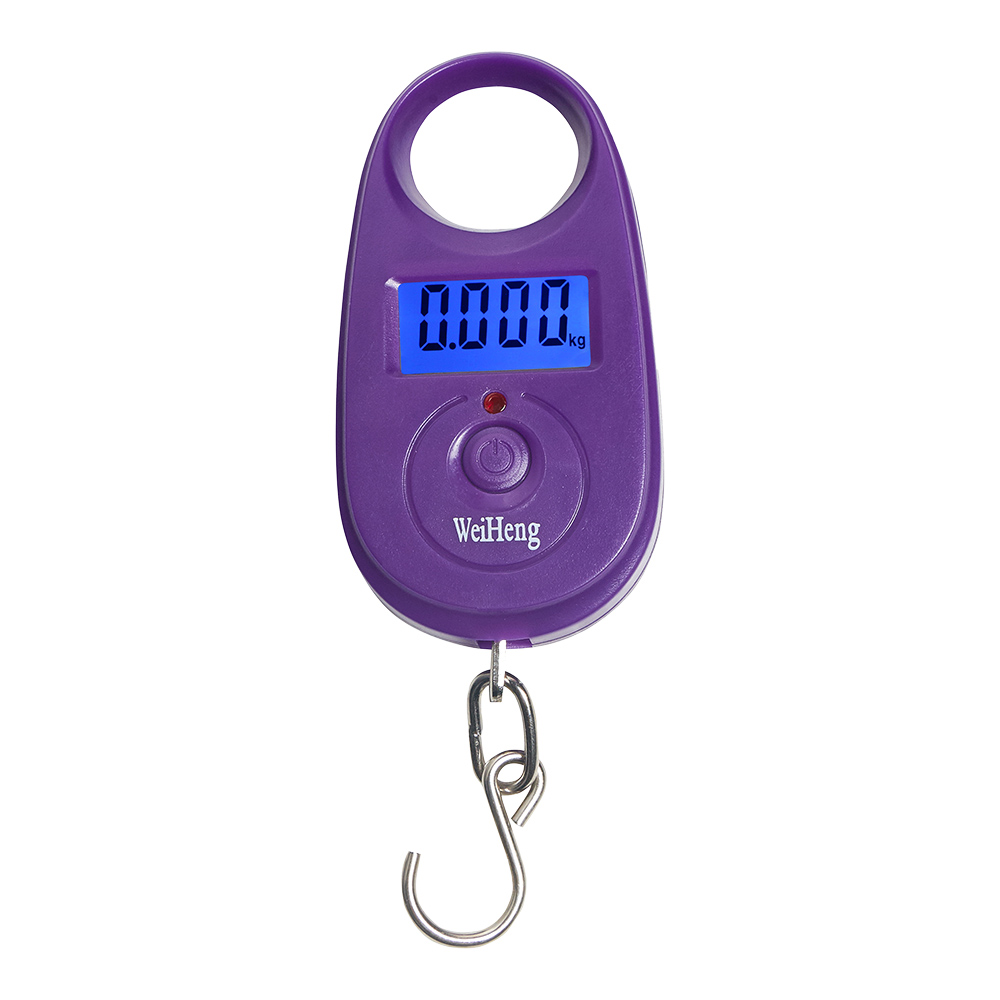 Mini báscula de gancho Digital de 25kg y 5g, báscula colgante electrónica portátil, báscula de bolsillo de pesca para equipaje de precisión con retroiluminación: Morado