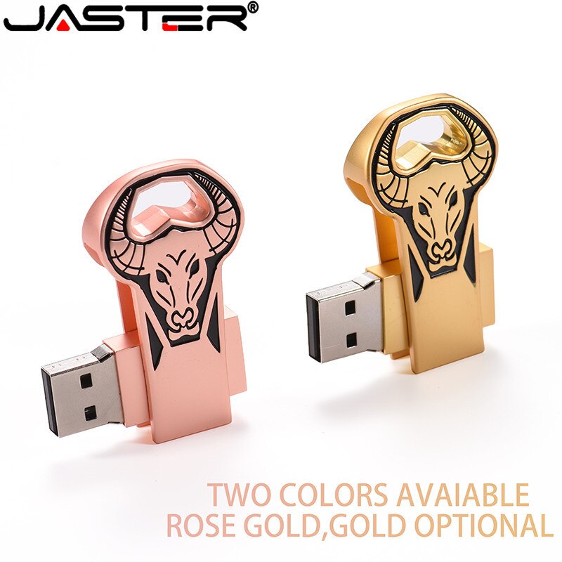 Jaster Pen drive Metal Gold/Rose Gold Bull Head USB Flash Disk 4GB 8GB 16Gb 32Gb 64Gb Personaliseren Pen Drive USB Memory Stick