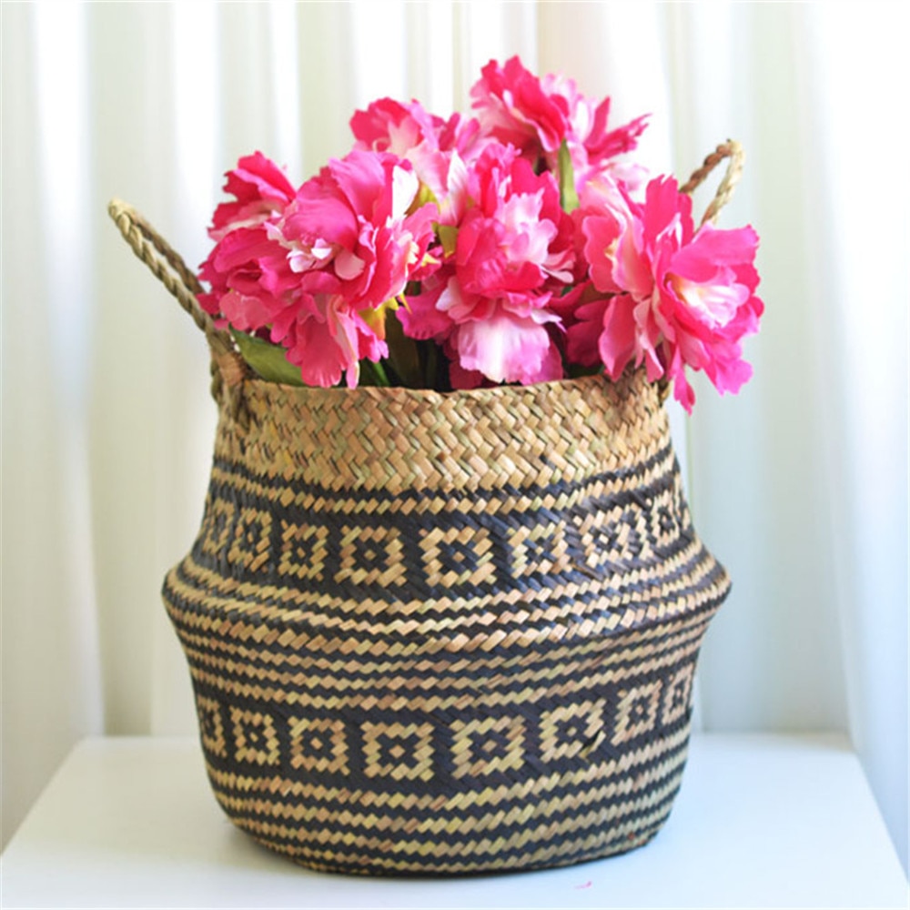 Seagrass Wicker Basket Flower Pot Folding Basket Dirty Storage Decoration handle hanging wall cache pot pour plante