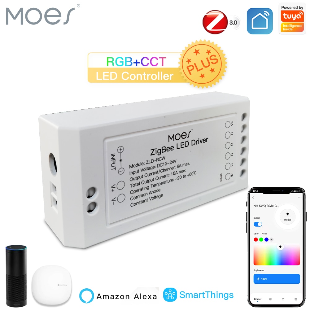 Moes zigbee 3.0 smart dimmer modul swtich rgb cct för led strip smart life tuya app kontroll med alexa echo goolge home