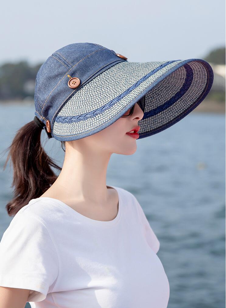 1pcs/lot korean style woman casual patchwork sun cap female beach large brim sun cap: 5