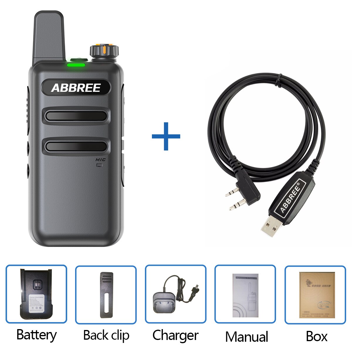 ABBREE AR-F19 Scanner Frequency Walkie-talkie Automatic Wireless Copy Frequency Powerful support USB Charging Radio for BF-888S: add cable