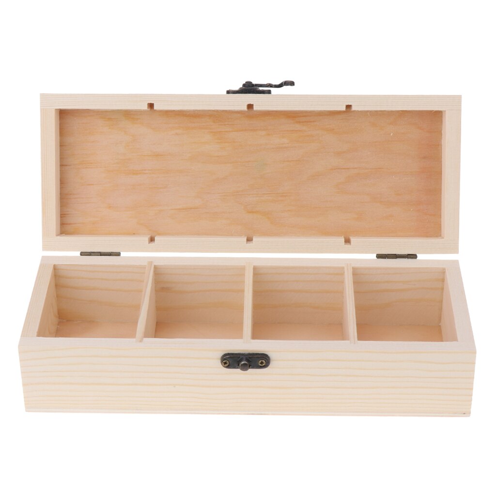 4 Grids Natural Wood Box Wooden Jewelry Organizer Decoupage for Ring Earrings Storage Case