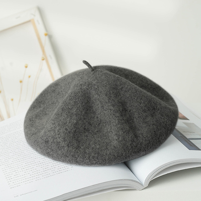 Jahrgang Frauen Mädchen Einfache Baskenmütze Französisch Warme Wolle Winter Mütze Hütte Kappe schlicht Baskenmütze Hüte Einfarbig Elegante Dame Winter kappen: grau
