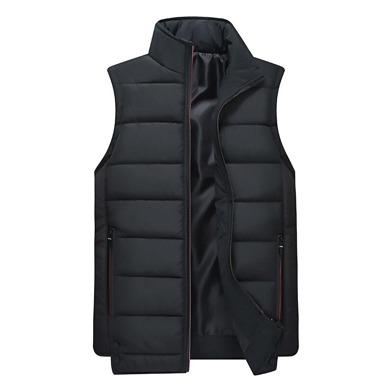 Hiver hommes solide gilet Style coréen mince parc veste hommes automne col montant taille manteau décontracté sans manches corps plus épais manteau: Black / M