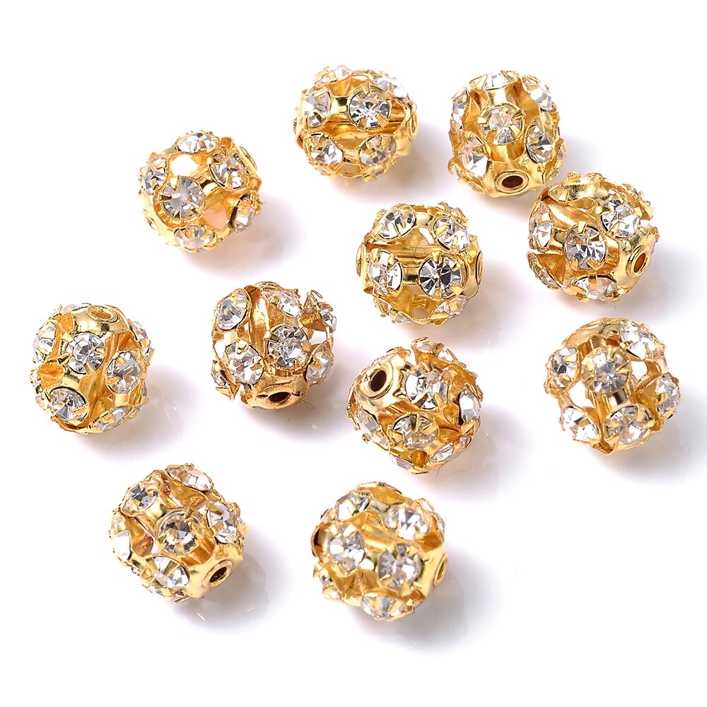 30 sztuk/partia Rhinestone Ball kształt luźne Spacer koraliki do tworzenia biżuterii metalowe kryształowe koraliki rzemiosła DIY akcesoria 6/8/10mm: gold / 8mm