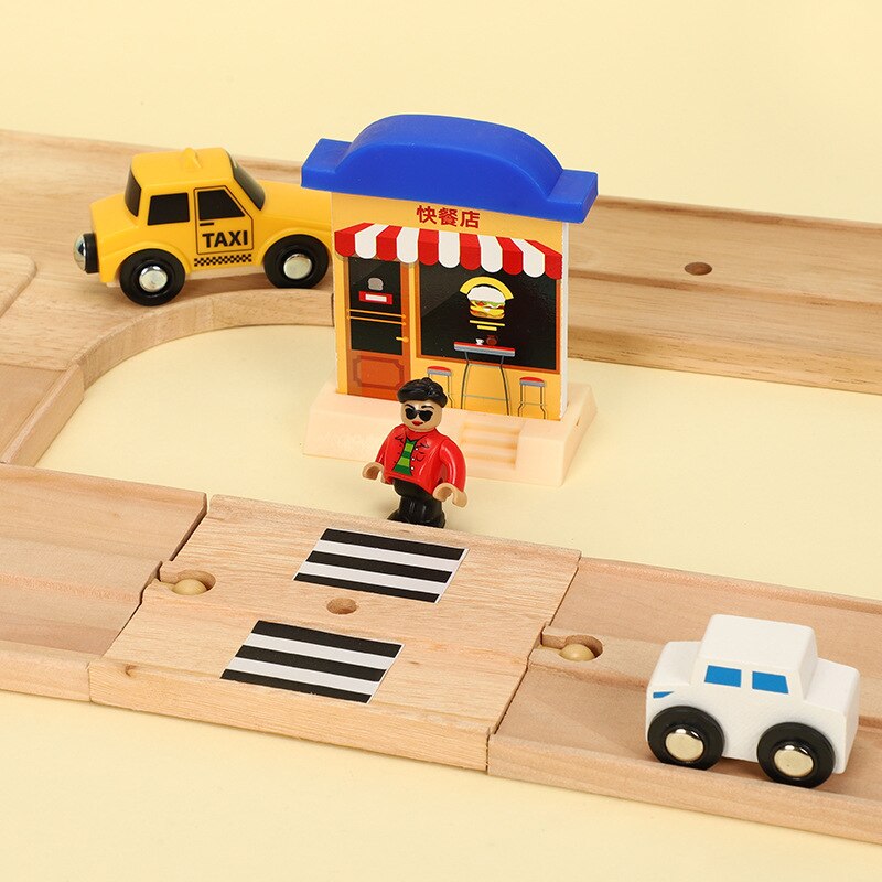 EDWONE-Two Way Road Track Marciapiede Legno Ferroviario Gru Treno Taxi Auto Slot Per Accessori Giocattolo Per Bambini Regali di Natale Fit THOM COME BIRO Giocattoli