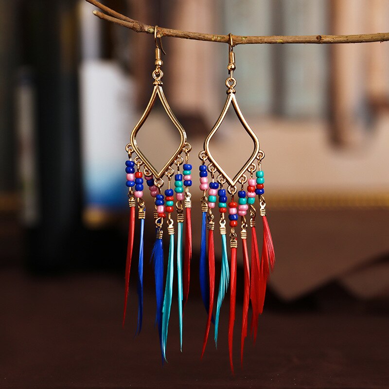 Hippie Vrouwen Geometrische Lichtmetalen Lange Tassel Dangle Oorbellen Bohemian Boho Sieraden Kleurrijke Feather Oorbellen Brincos Bijoux: Style 5