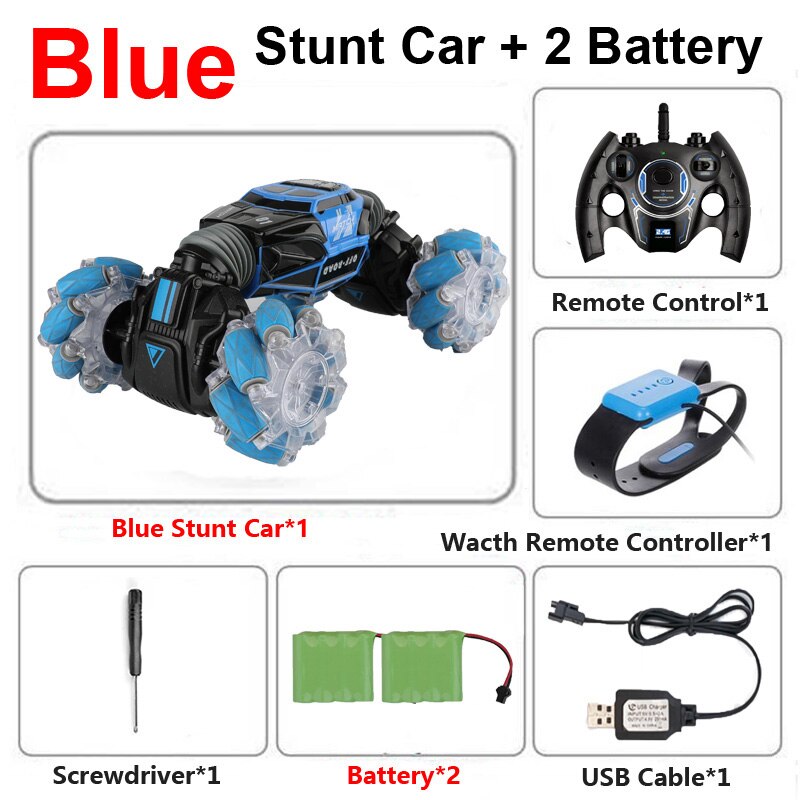 1:16 Remote Control Stunt RC Car Gesture Induction Twisting 4WD Off-Road Vehicle Light Music Drift Side Driving RC Toys: Blue 2B