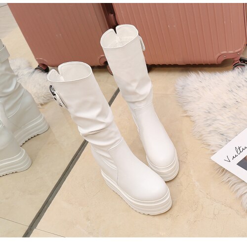 15cm waterproof platform thick bottom muffin shoes super high heels women's shoes in autumn and winter fur boots women: PU / 35