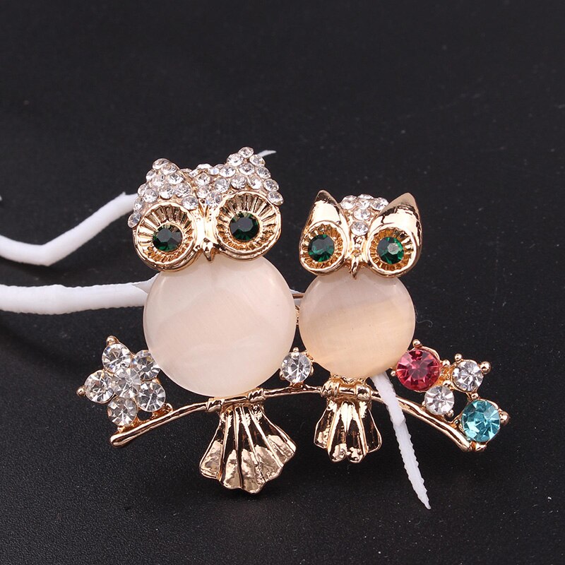 Romântico dois opala coruja broches mãe com crianças animais de cristal broches pinos feminino meninas aves roupas jóias broche fivelas