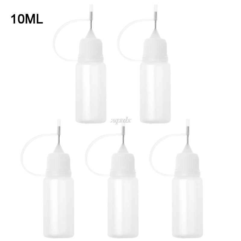 5 x10ml tomma plastflaskor för vätskedroppar med metallnål