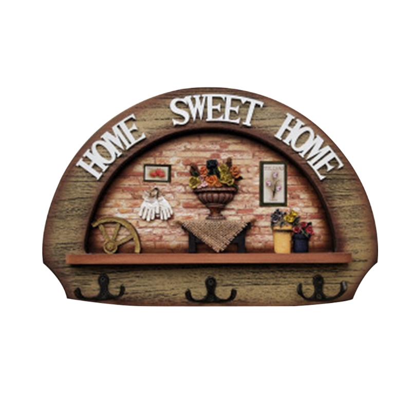 Mediterrane Stijl Retro Hout Kleerhanger Muur Gemonteerde Kapstok Sleutelhouder Hoed Sjaal Handtas Opslag Hanger