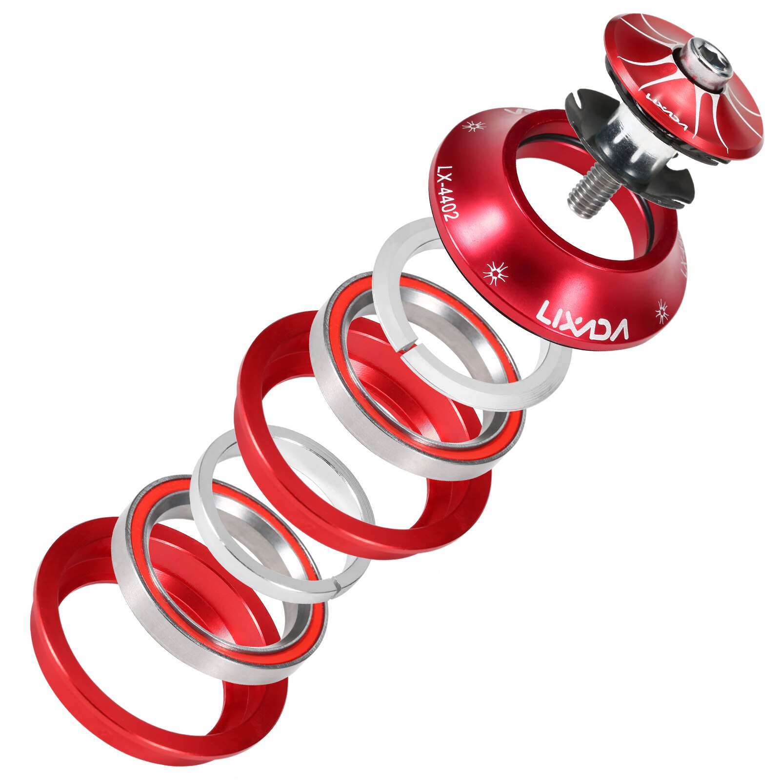 44-44mm Bike Headset CNC High Precision Machining Aluminum Bicycle Headset Heavy Duty Headset Top Cap Bearings Fork Bearings: Red