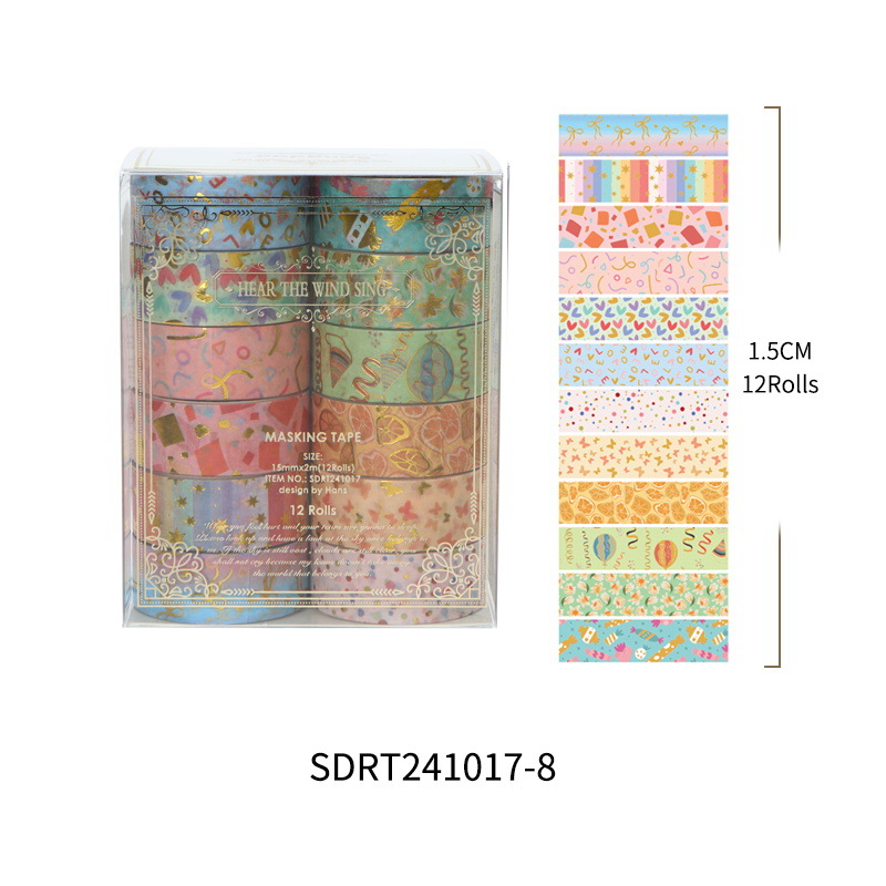 12Pcs Fruits Washi Tapes Scrapbooking Supplies Washitape Gold Foil Stamping Ocean Diary Cinta Adhesiva Decorativa Washi Tape Set: Blue