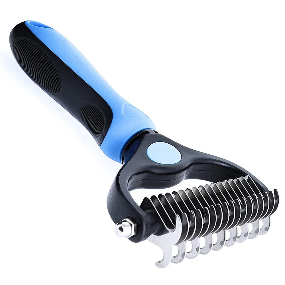 Pet Grooming Brush - Double Sided Dematting Tool - Undercoat Rake for Dogs & Cats