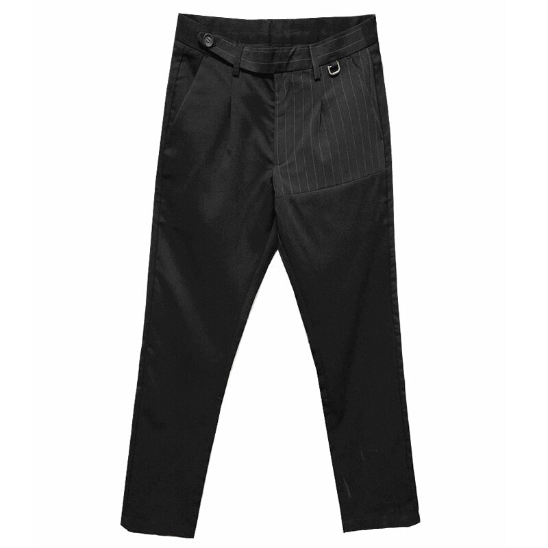 Spring dress bukser mænd ankellang slim fit splejset stribet lomme formelle bukser til mænd streetwear kontorbukser mænd