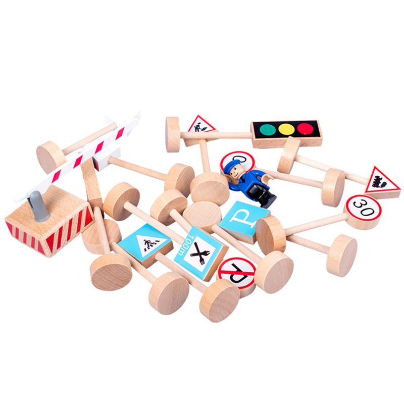 16PCS Colorful Wooden Street Traffic Signs Parking Scene Kids Children Education