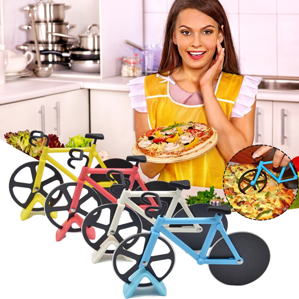 Bicycle Pizza Cutter Wheel Non-stick Dual Cutting Wheels Stainless Steel Bike Pizza Slicer For Pizza Lovers Kitchen Gadget