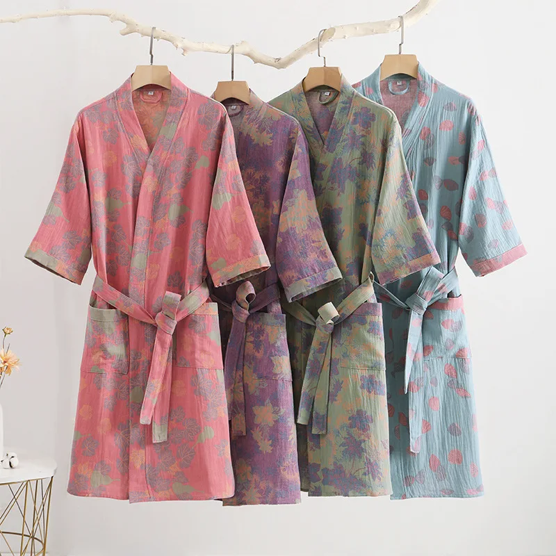 Katoenen Badjas Voor Koppels Lente En Zomer Dunne Stijl Korte Mouw Pyjama Kleding Vrouwen Absorberende En Sneldrogende Badjassen