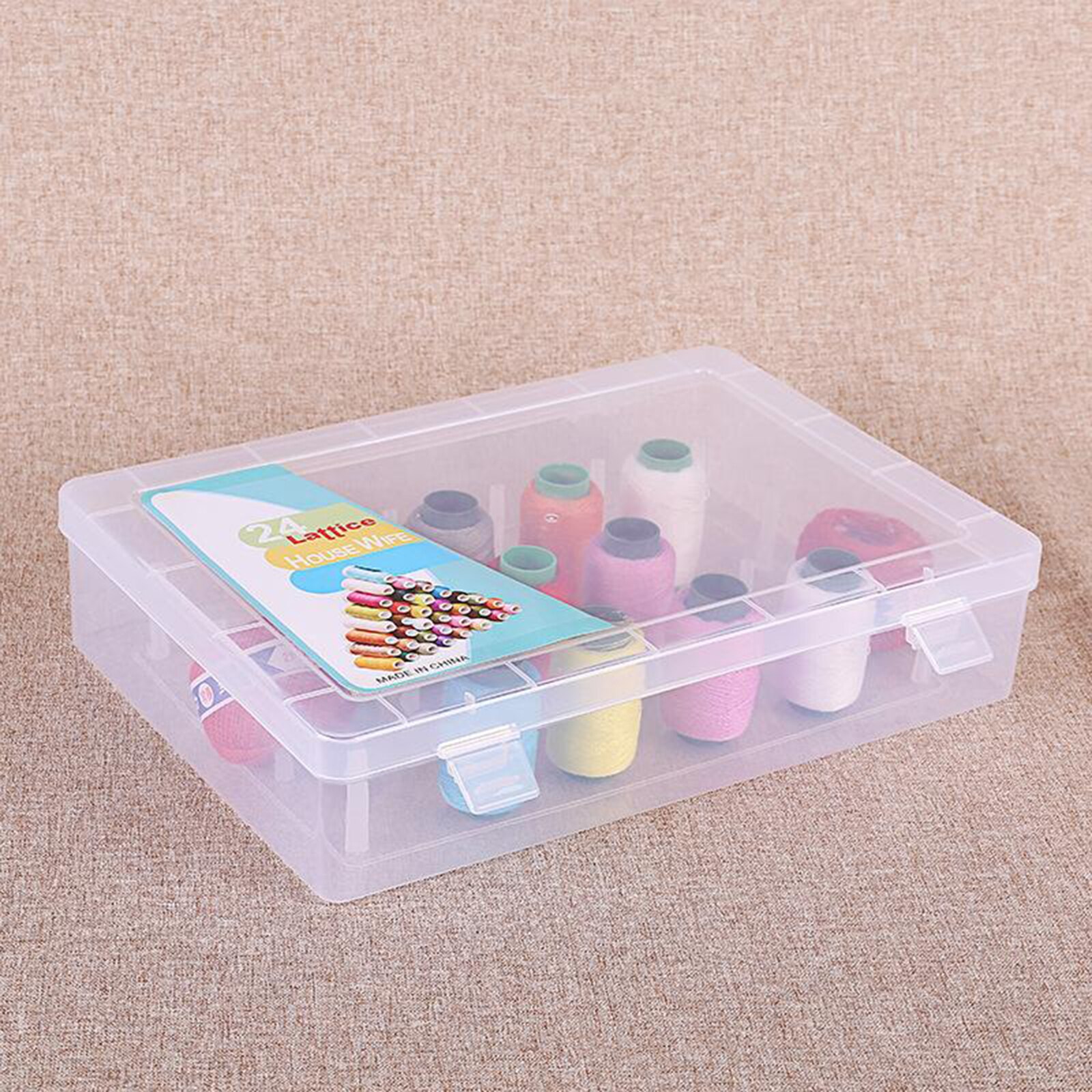 Solid Sewing Thread Storage Box Container Case Holder with 24 Pieces Trays Pillar Prevents Twining