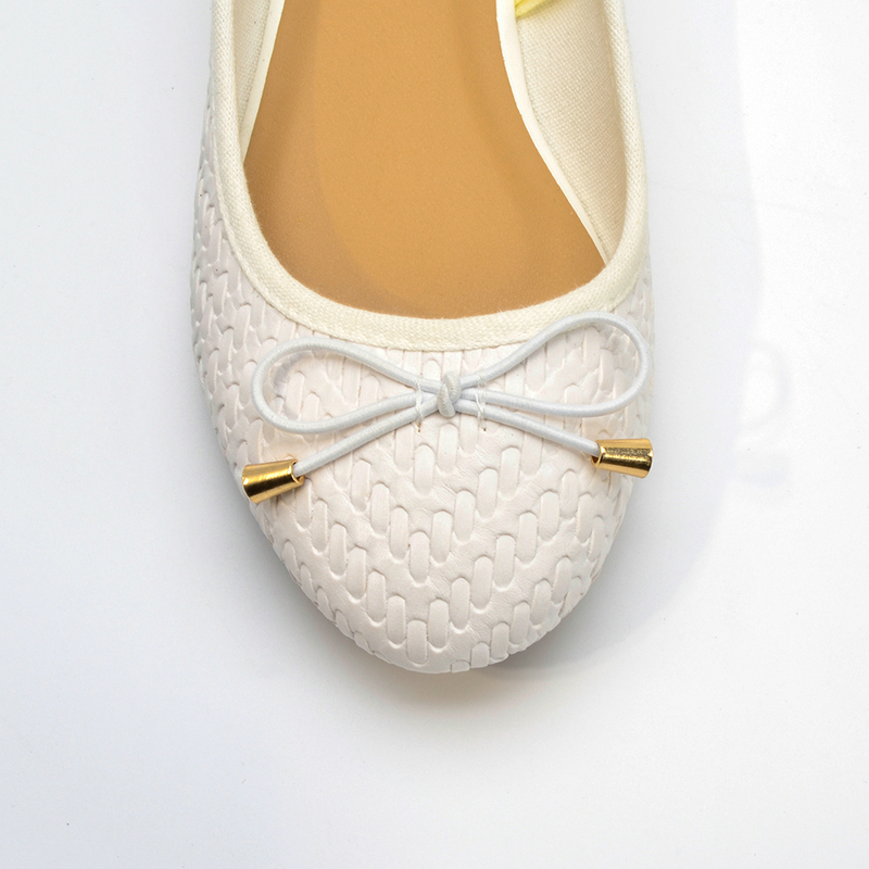 Casual Dagelijkse Vrouwen Comfortabele Zool Vrouwen Wit Faux Lederen Elastische Strik Slip-On Platte Balletschoenen