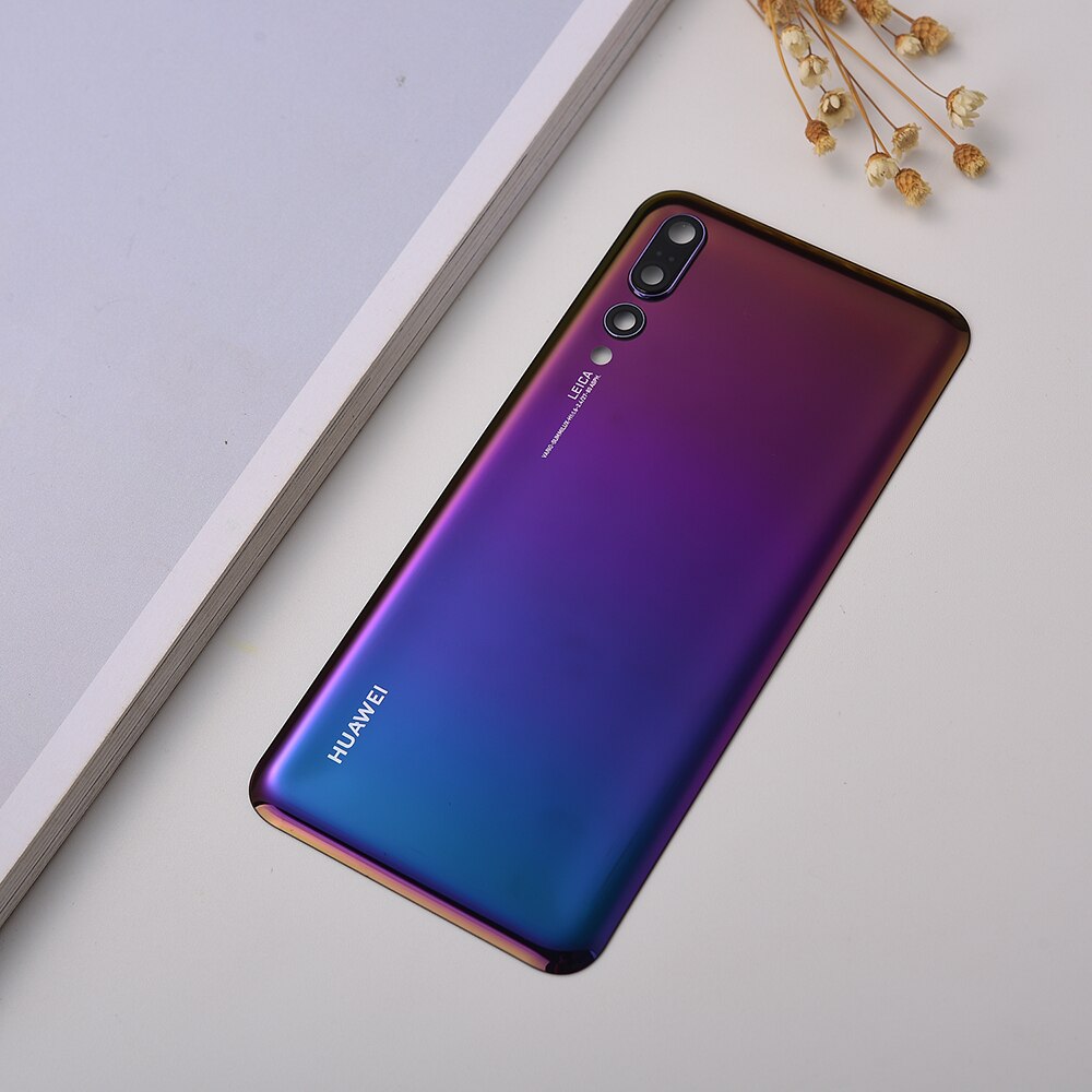 Bakpanel original huawei  p20 pro batteri baklucka bakdörr hus glasfodral för  p20 pro  p 20 batterilucka + kameralins: P20 lila blå