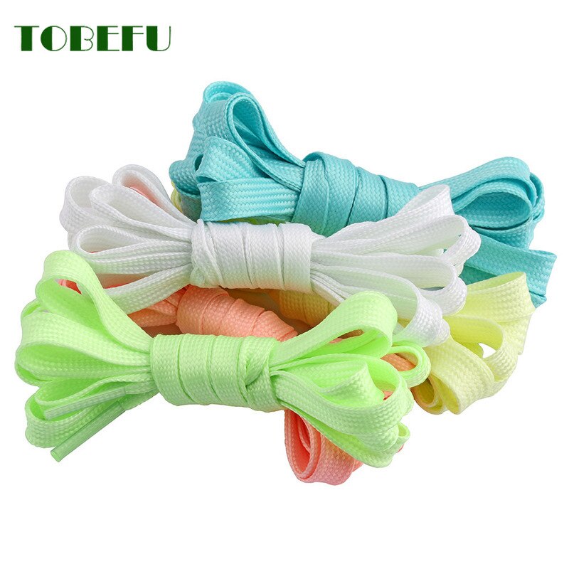 TOBEFU One Pair 120CM Luminous Shoelaces Glow In The Dark Night Color Fluorescent Flat Sneakers Canvas Shoe Laces