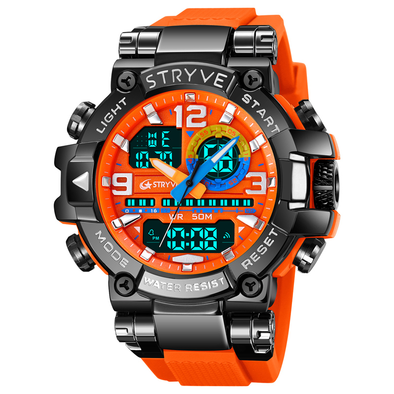 STRYVE Men's Watch Digital-Analog Dual Movement 5ATM Waterproof Watches Sports Watch for Men's 8025: Orange