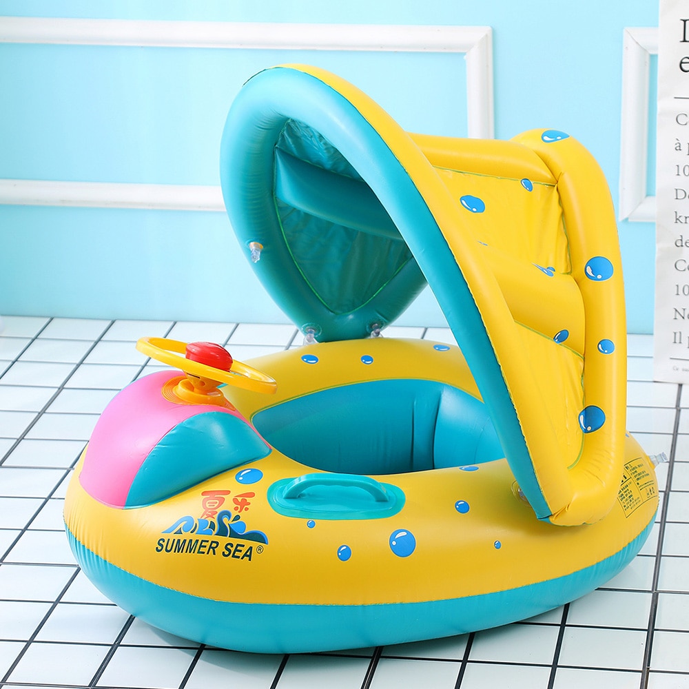 Anneau de natation gonflable pour bébé | Ombre-soleil réglable, siège gonflable, roues gonflables, jouets de natation pour piscine