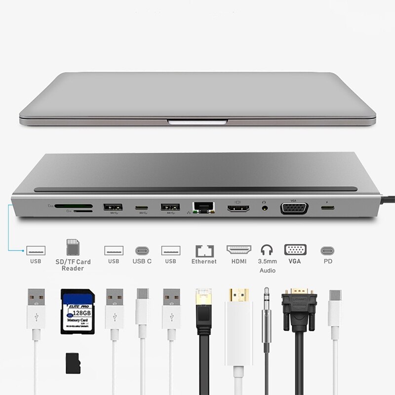 Usb c hub 10 in 1 tyyppi telakka gigabit ethernet portti lataus pd hdmi vga