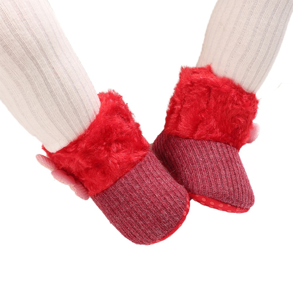Baby Meisjes Snowboots Zachte Faux Fur Knit Bloem Booties Anti-Slip Baby Prewalkers 0-18M