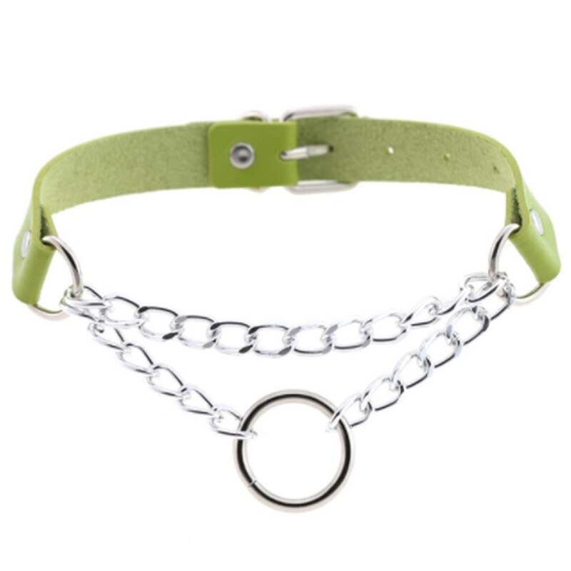 Punk choker collar for women necklace Goth Silver color chain leather choker collar women chocker girls emo jewelry: Green