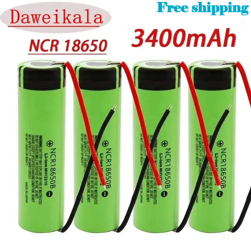 18650 battery 34B 3.7v 3400mAh ncr18650 rechargeable lithium battery 18650 battery DIY cable