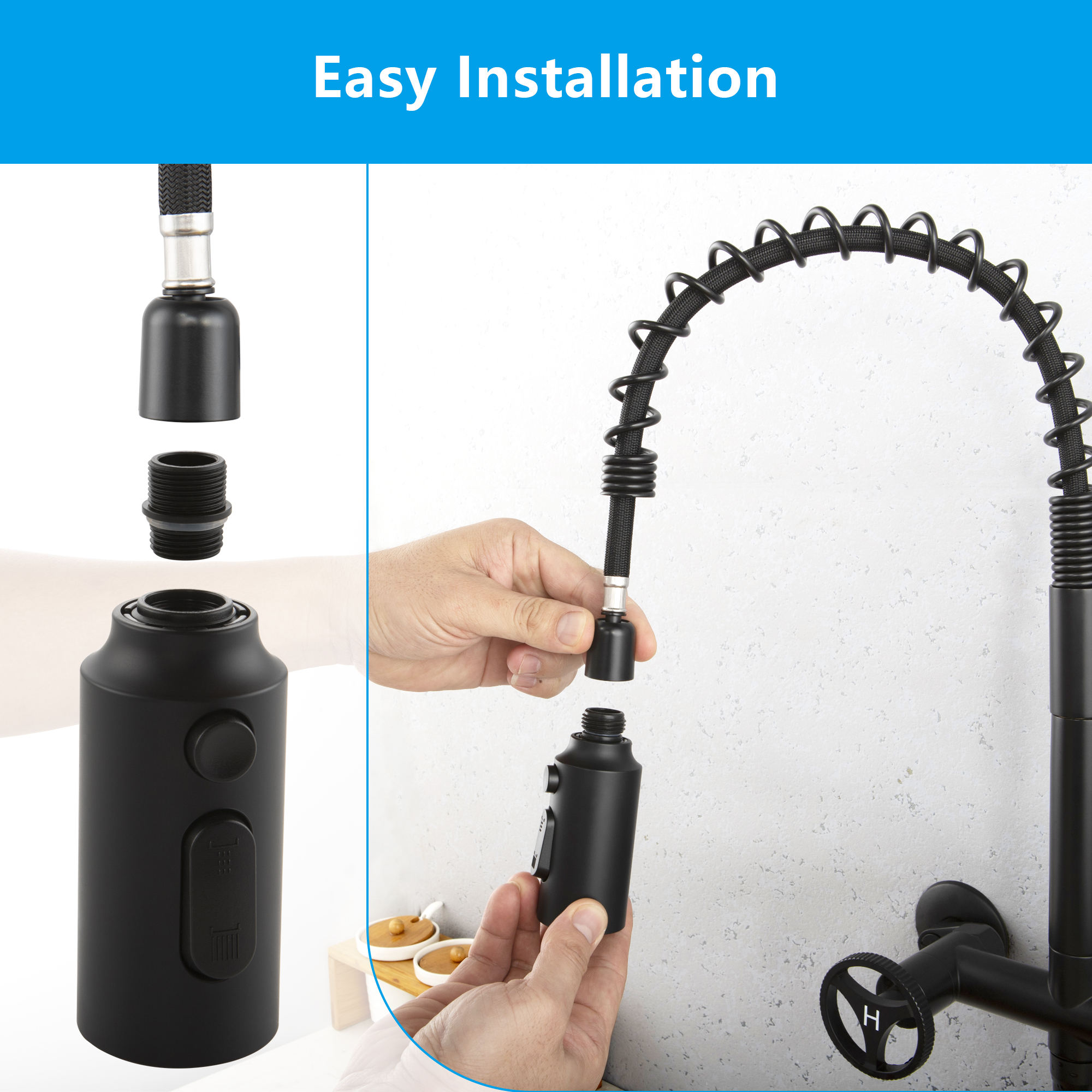 SKOWLL 3-Function Kitchen Sink Spray Nozzle Pull Down Faucet Head Replacement with 9 Adapters, Matte Black