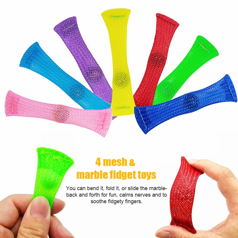 Marbles Sensory Toys Ball Autism ADHD Anxiety Therapy Toys EDC Stress Relief Hand Fidget Toys Braided Mesh Easy Bend With Marble